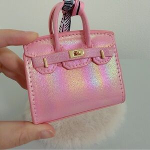 Mini Iridescent Bag Charm - Blush Pink
